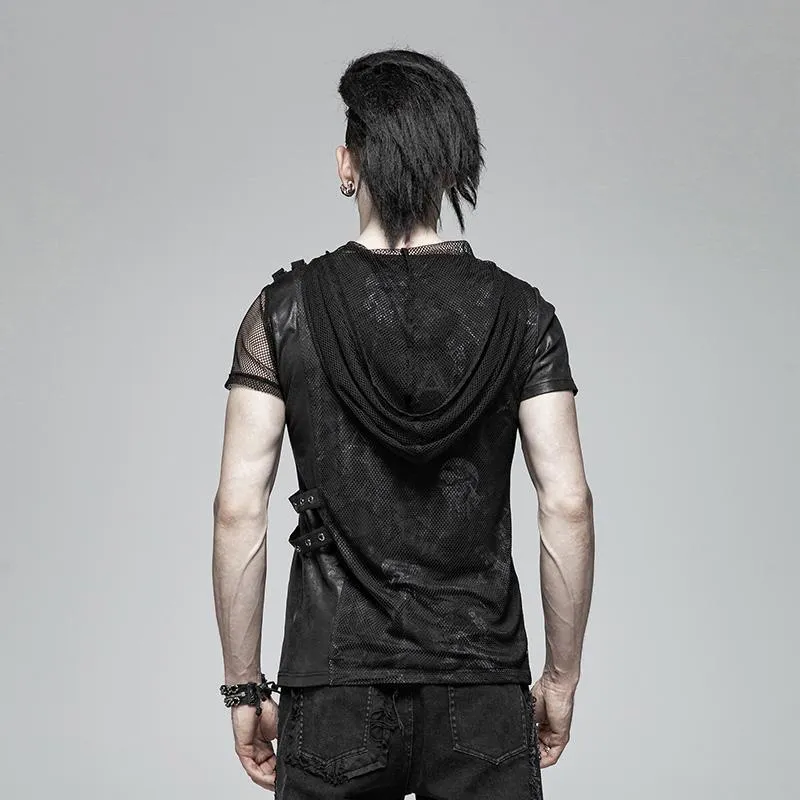 Men's Punk Skull Mesh Hooded T-shirts