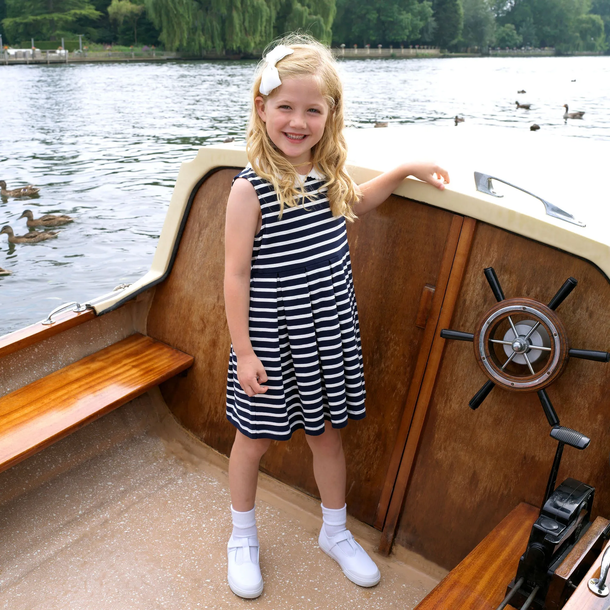 Navy Breton Striped Jersey Dress