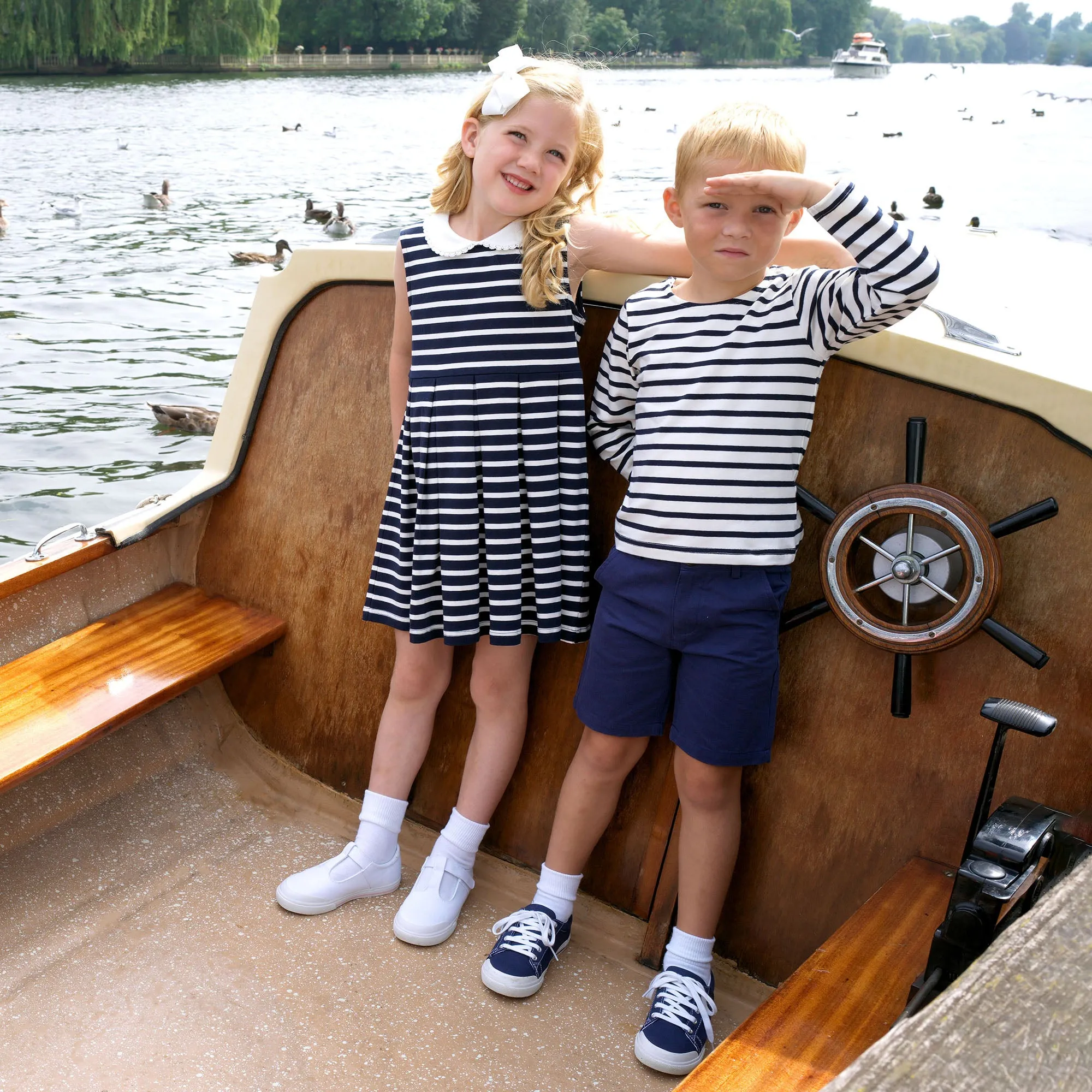 Navy Breton Striped Jersey Dress