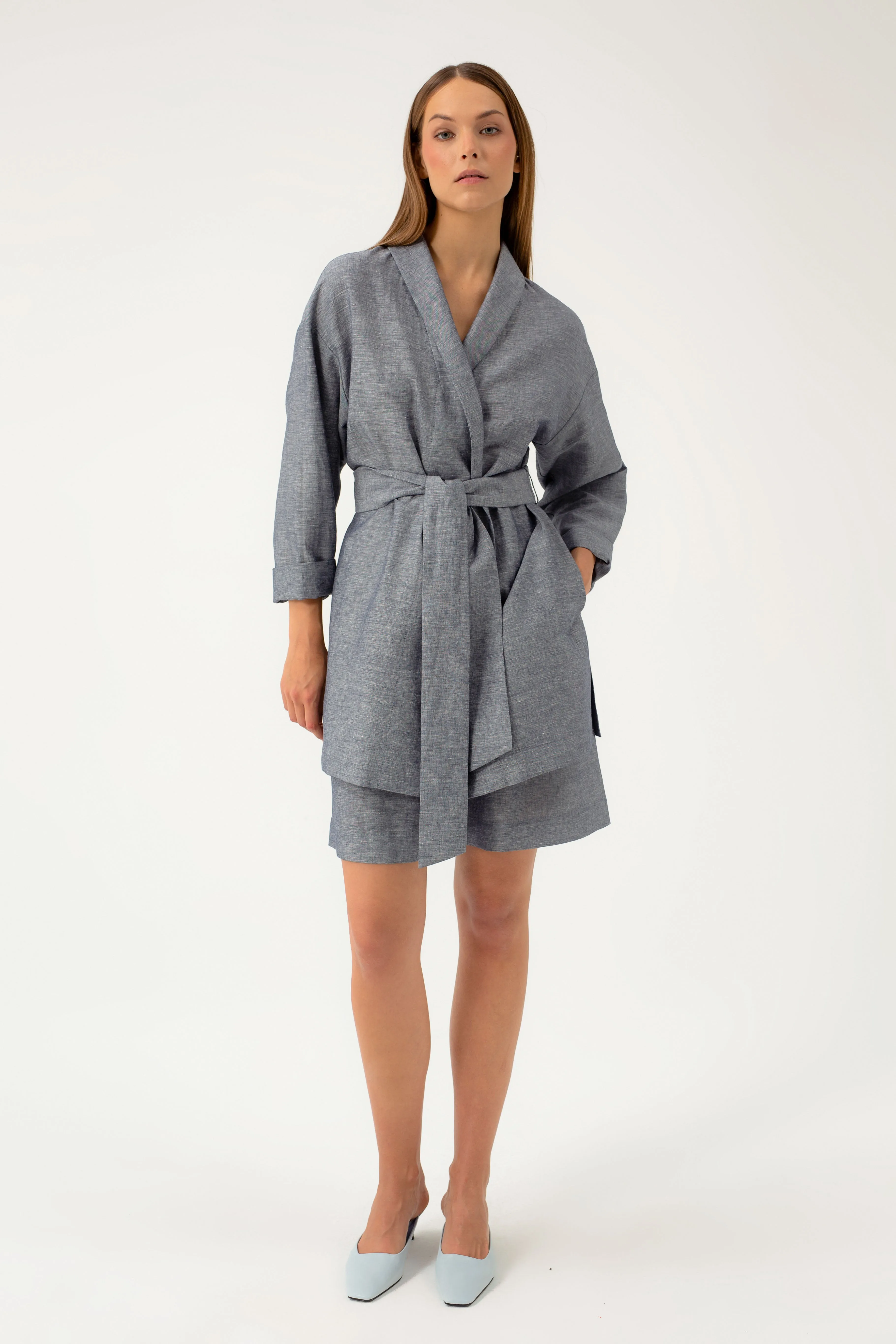 NAVY MELANGE OVERSIZED JACKET WITH LINEN