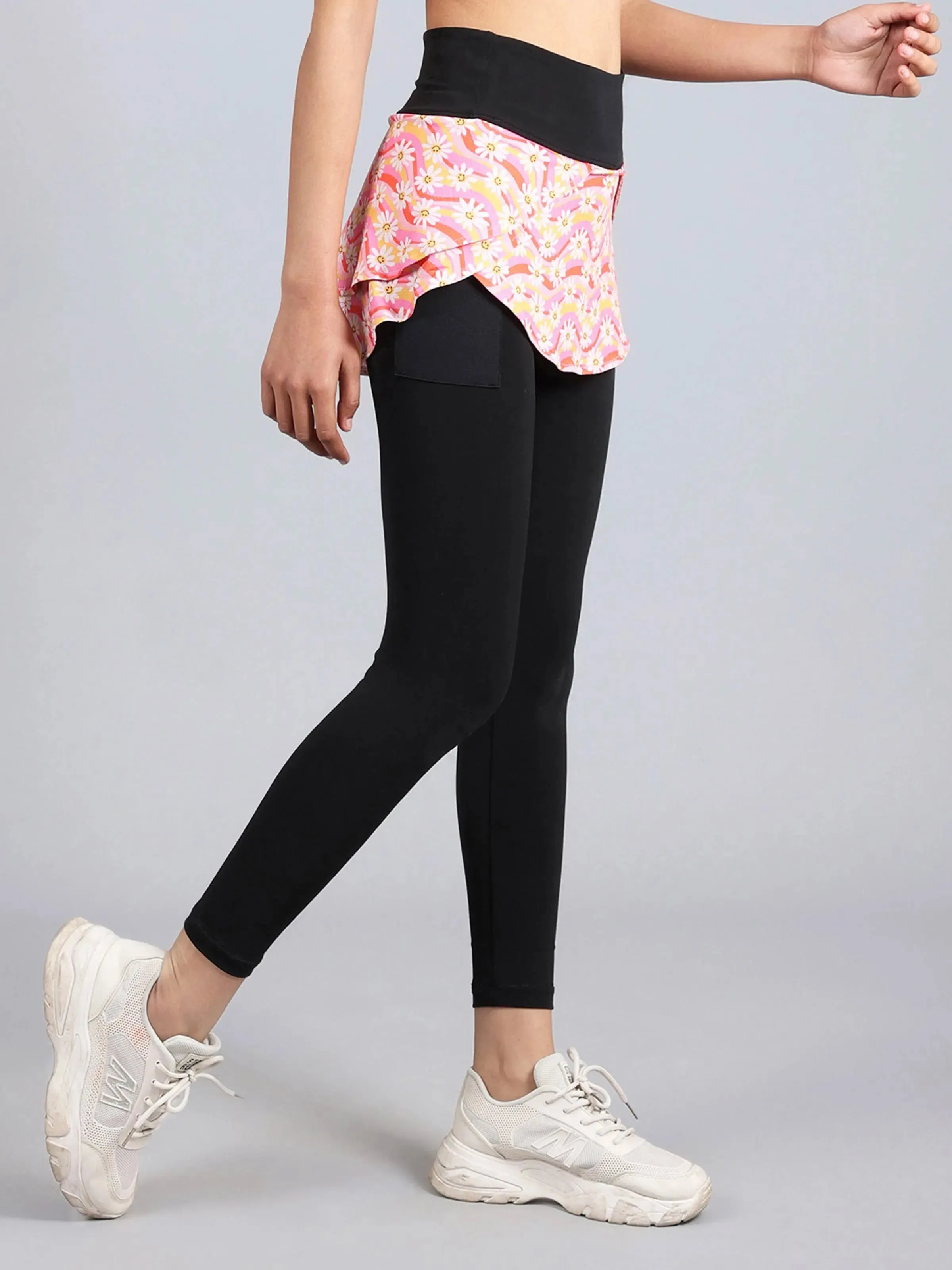 Overlapping Skirt With Leggings With Side Pocket | Flower Print Activewear