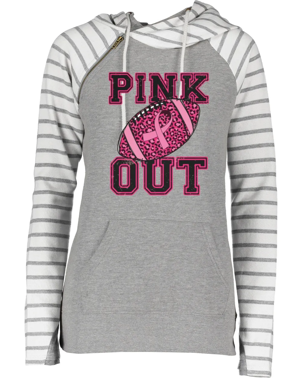 Pink Out Leopard Ball Tackle Cancer Football Cowl Double Hood Top