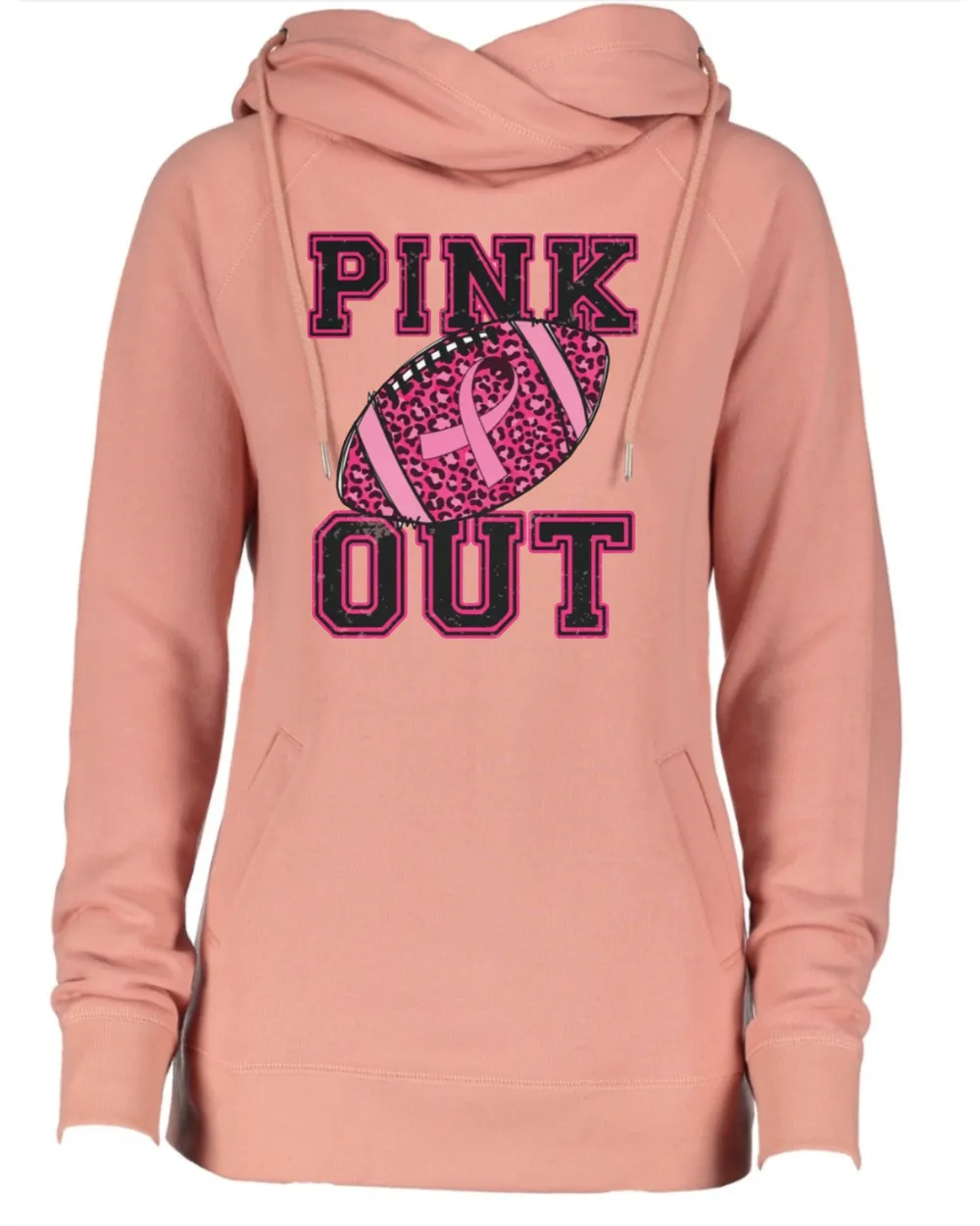 Pink Out Leopard Ball Tackle Cancer Football Cowl Double Hood Top