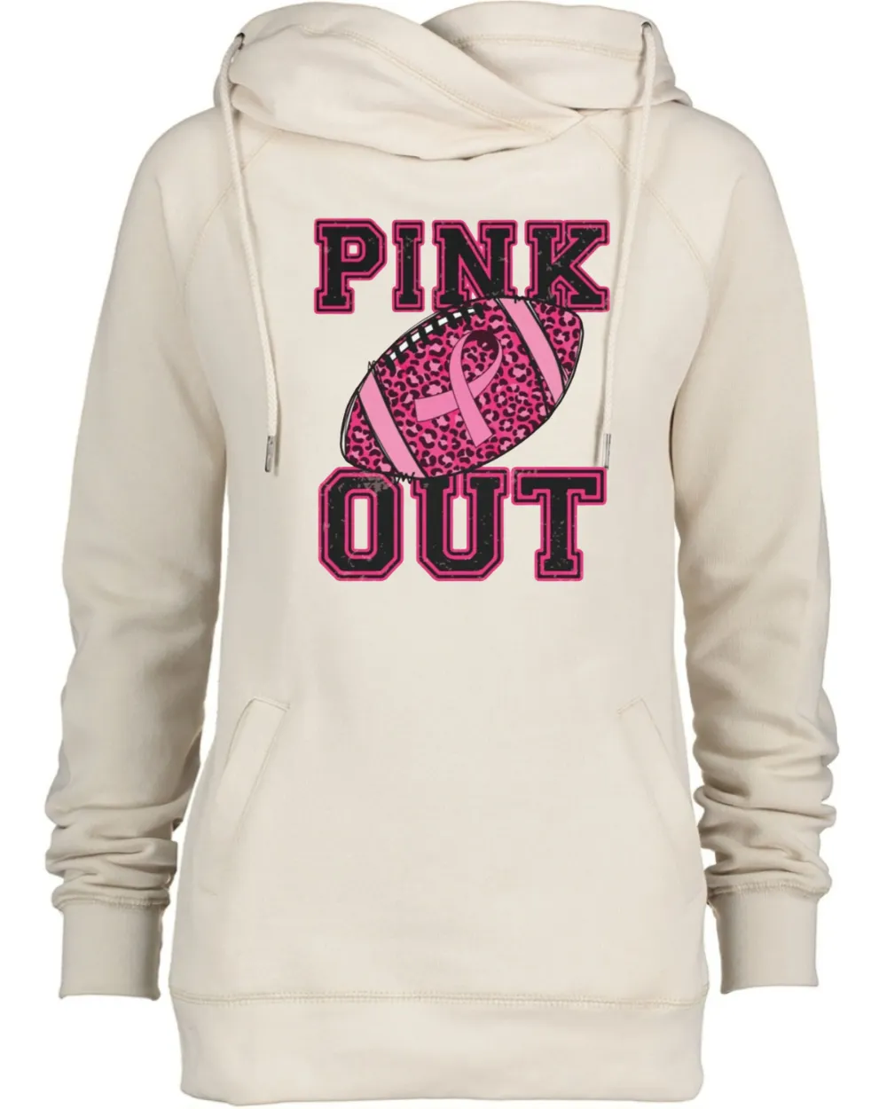 Pink Out Leopard Ball Tackle Cancer Football Cowl Double Hood Top