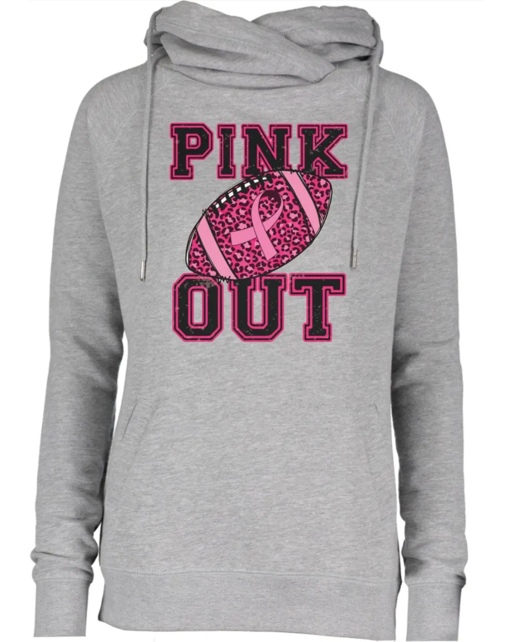 Pink Out Leopard Ball Tackle Cancer Football Cowl Double Hood Top