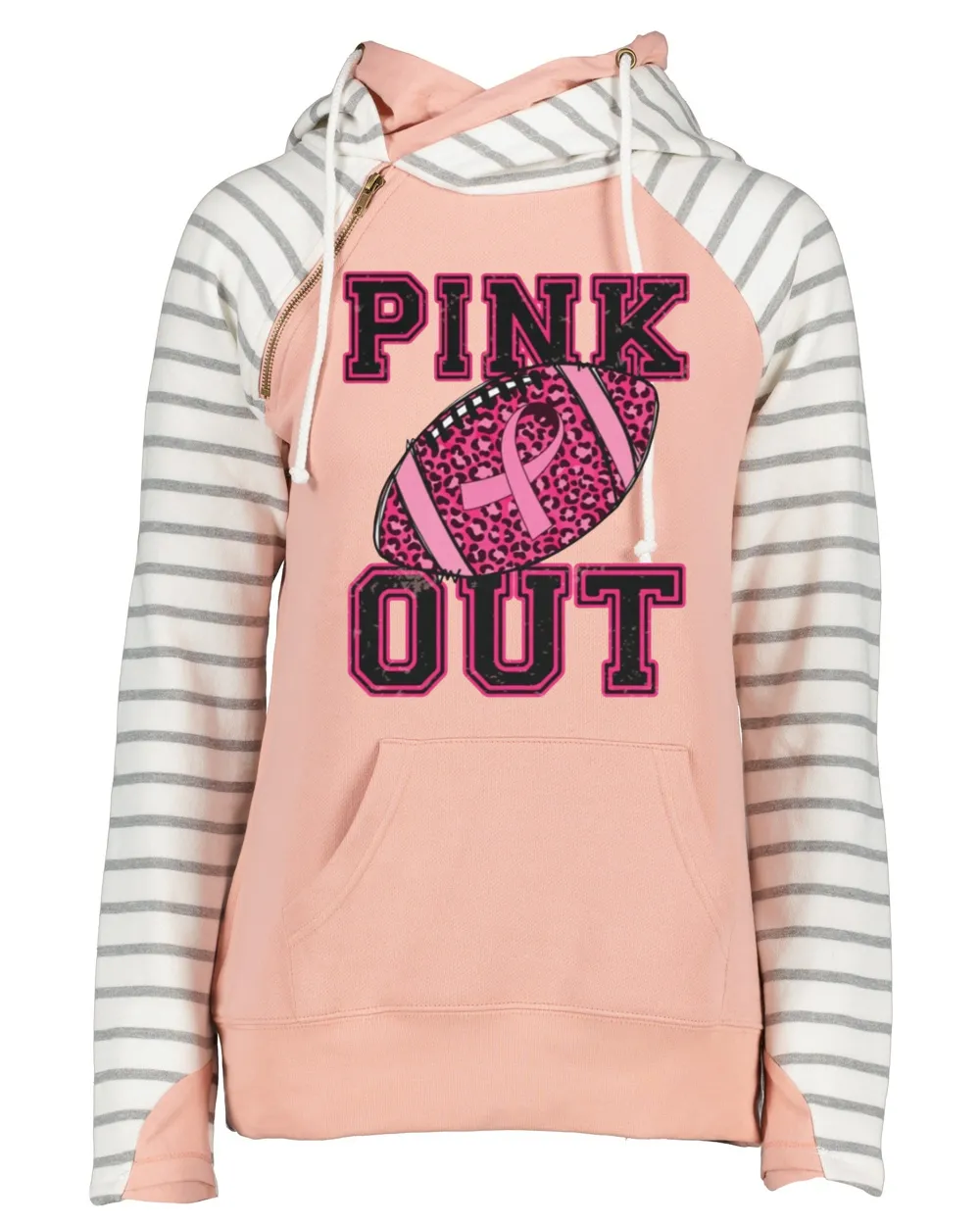 Pink Out Leopard Ball Tackle Cancer Football Cowl Double Hood Top