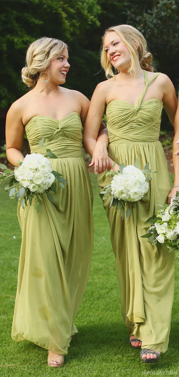 Sage Green Mismatched Boho A-line Flowy Long Bridesmaid Dresses, BD3116