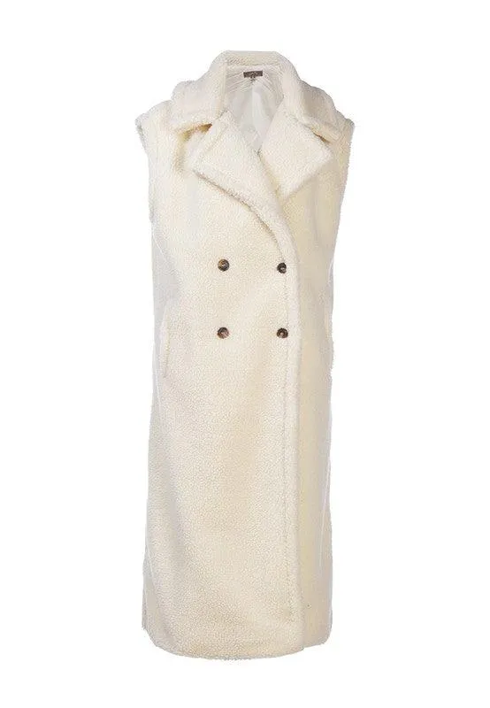 Sleeveless Double Breasted Teddy Coat