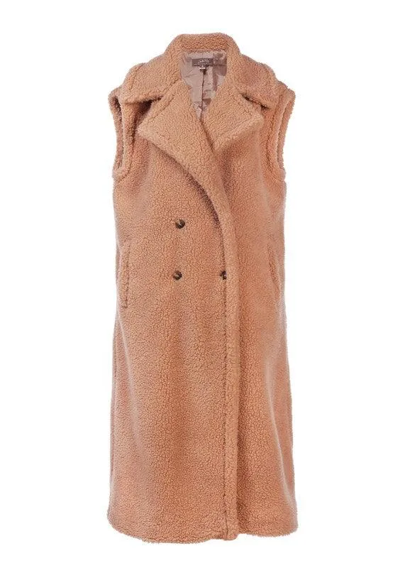 Sleeveless Double Breasted Teddy Coat