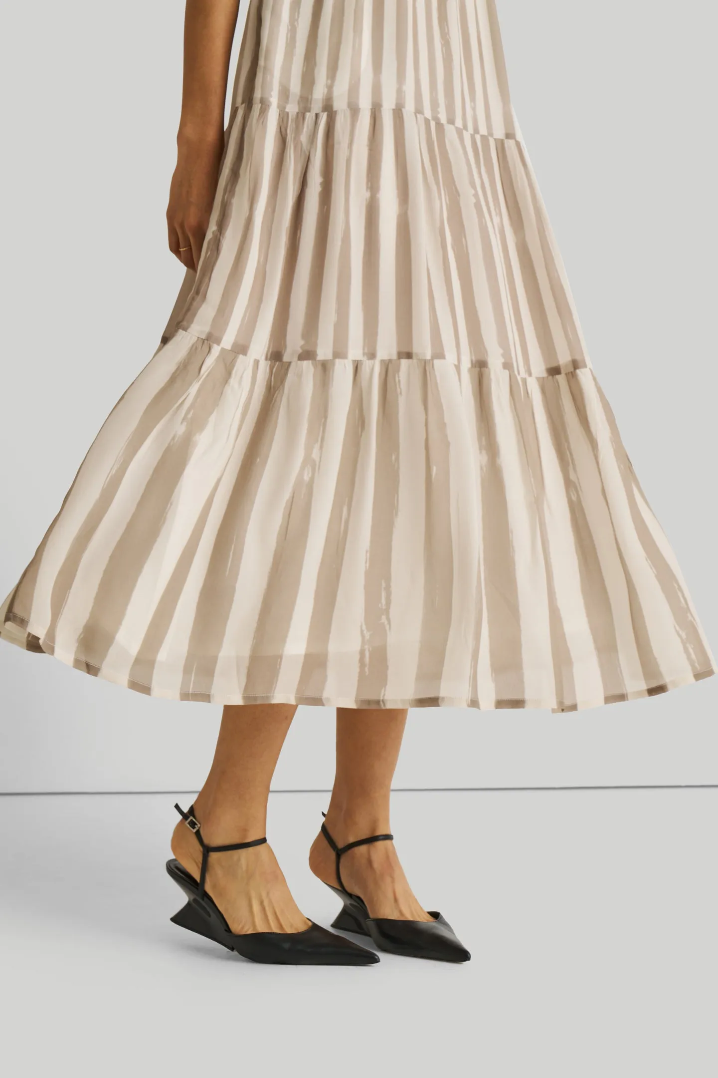 Strappy Tiered Maxi Dress in Beige Stripes