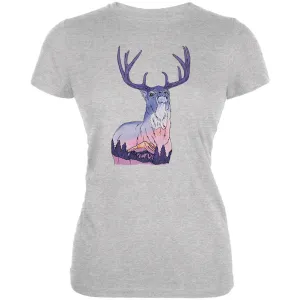 Sunset Buck Heather Grey Juniors Soft T-Shirt