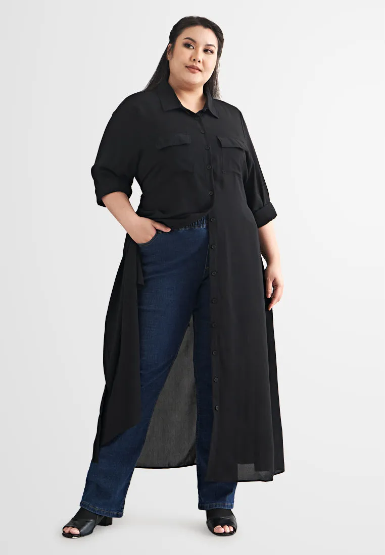 Treena Long Trench Style Button Dress Shirt