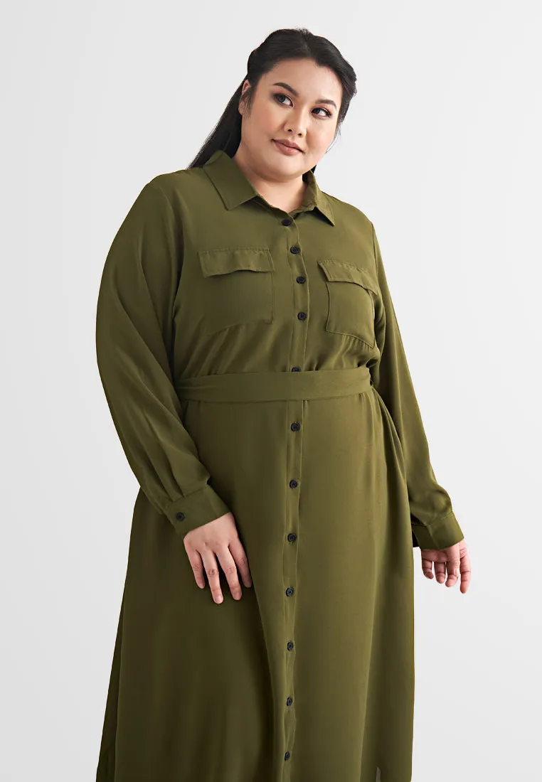 Treena Long Trench Style Button Dress Shirt