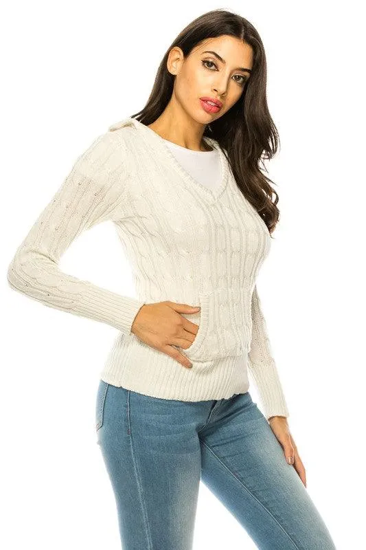 Womens Knit Hoodie Sweater