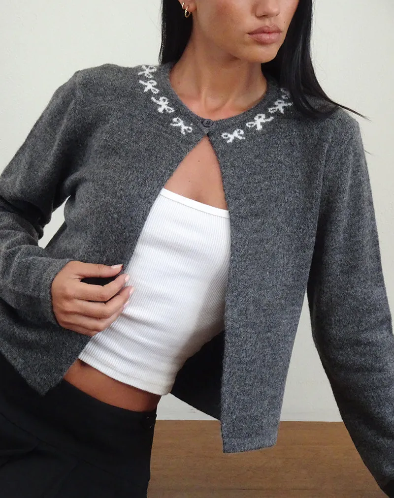 Wunara Cardigan in Grey with Ivory Bows