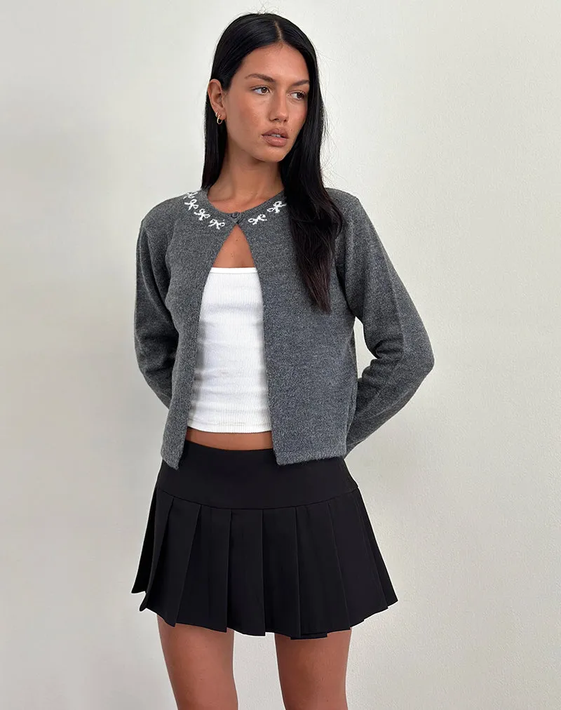 Wunara Cardigan in Grey with Ivory Bows