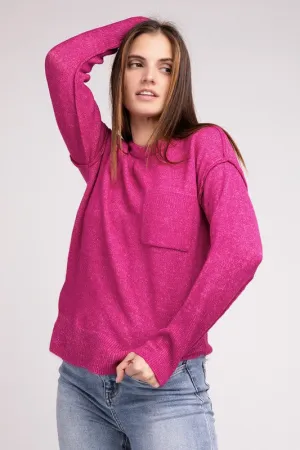 ZENANA Melange Hi-Low hem Round Neck Sweater